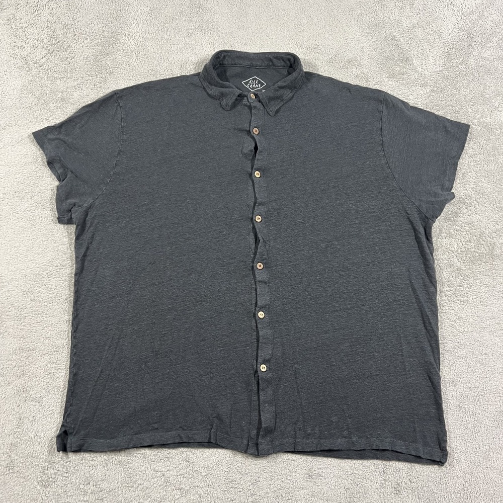 Alex Crane Shirt Mens 2XL Gray European Linen Button Up Short Sleeve